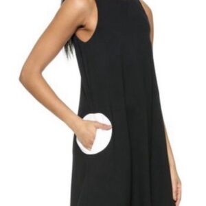 Lisa Perry Black A-Line Sleeveless Dress with White Pockets Size 4 100% Silk